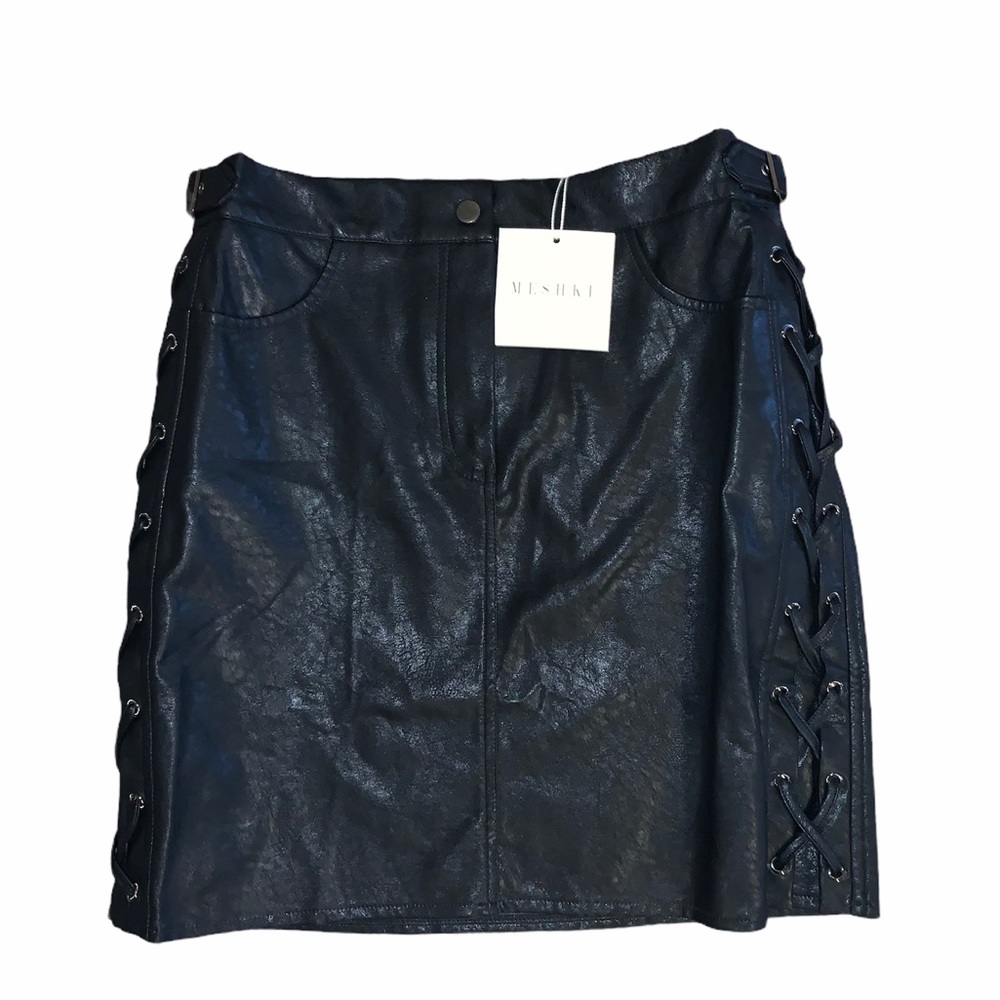 NWT MESHKI Black Faux Leather High Waist Mini Skir